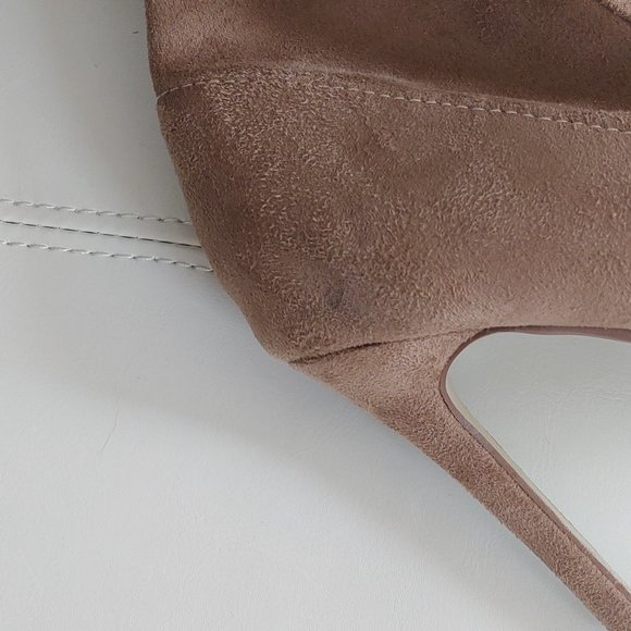 Over The Knee Tan Faux Suede Stiletto Heel Boots - Picture 6 of 9
